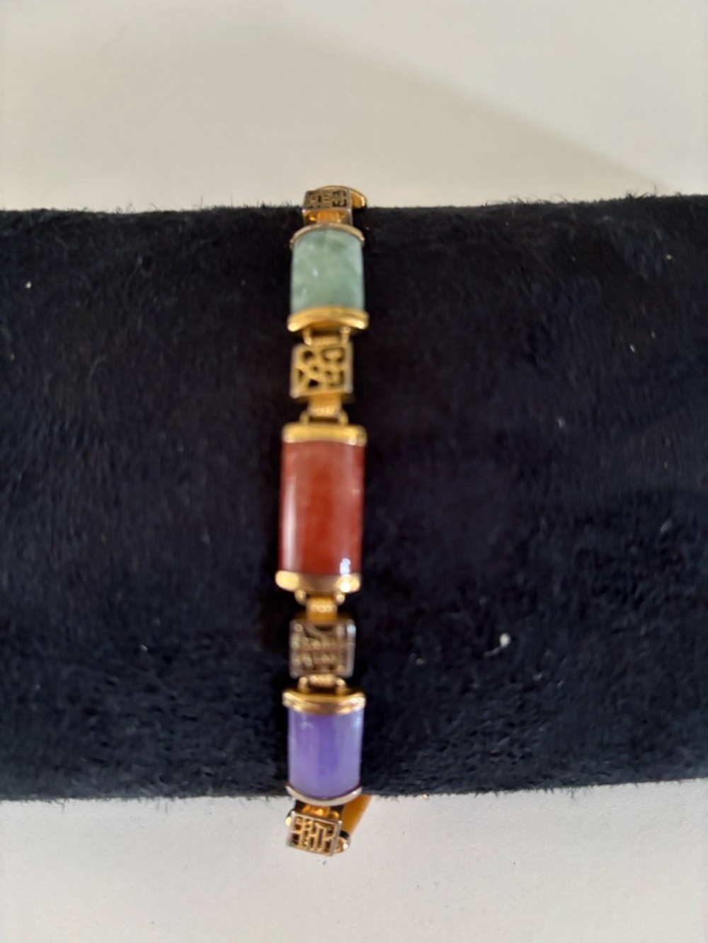 Gold plated Multi-Stone Bracelet with Green, Red and Purple Stones
